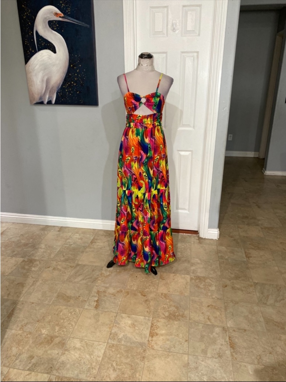 Metamorphosis Girl Women Medium  Colorful  rainbow swirl cutout maxi dress, - Picture 4 of 10